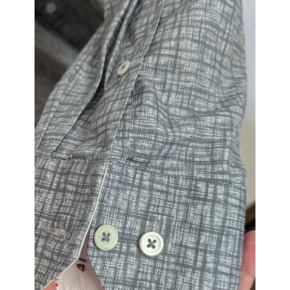 Bugatchi Men Large Classic Fit Gray Crosshatch Long Sleeve Dress Shirt Cotton - Picture 7 of 7